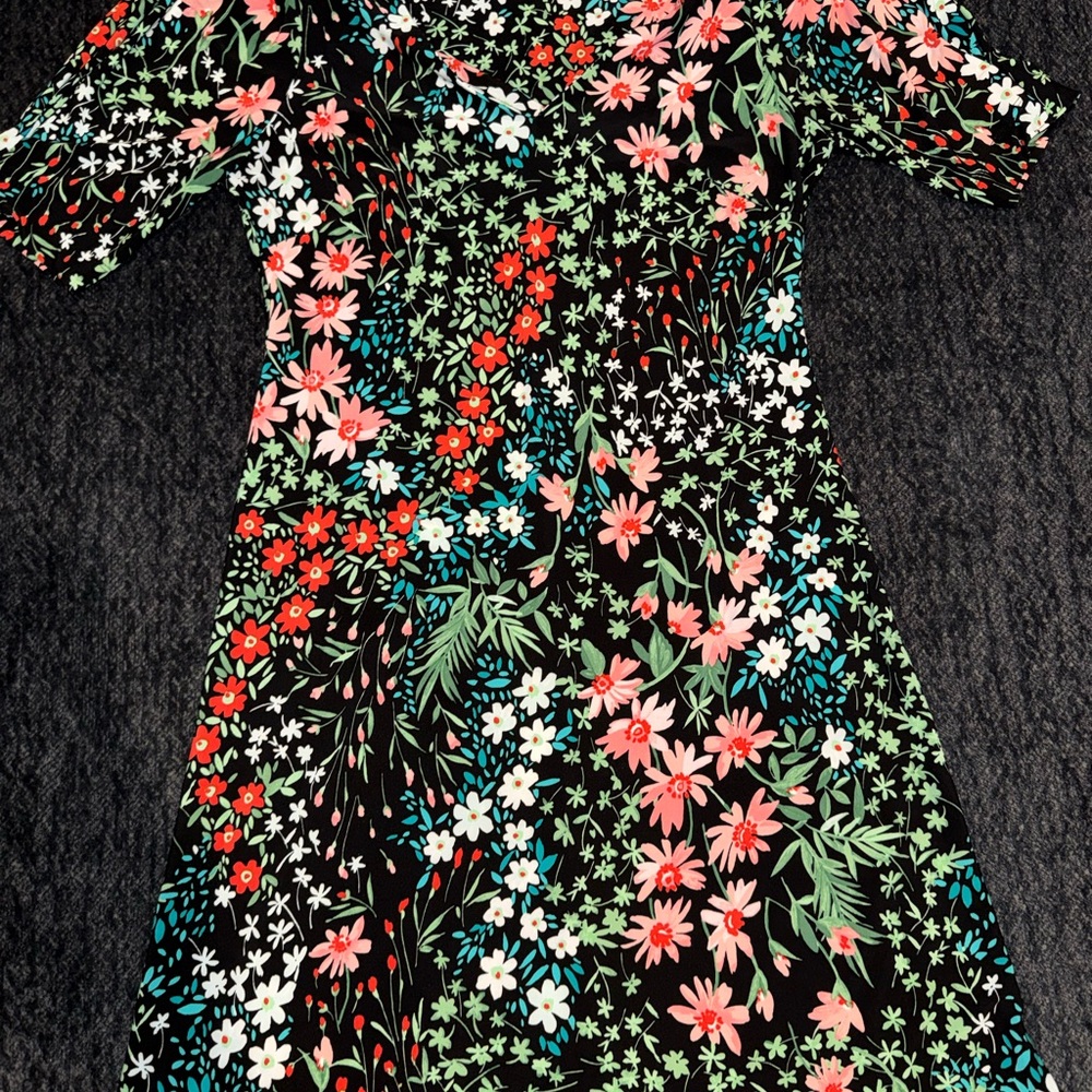 Tommy Hilfiger Half Sleeve Floral Sheath Dress 8 Black Pink Stretch Knit